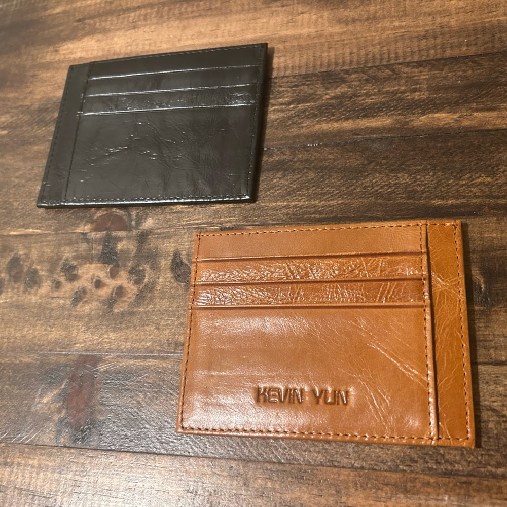 NWOT Kevin Yun Brown & Black Leather Slim Credit Card Holder/Wallet Minimalist